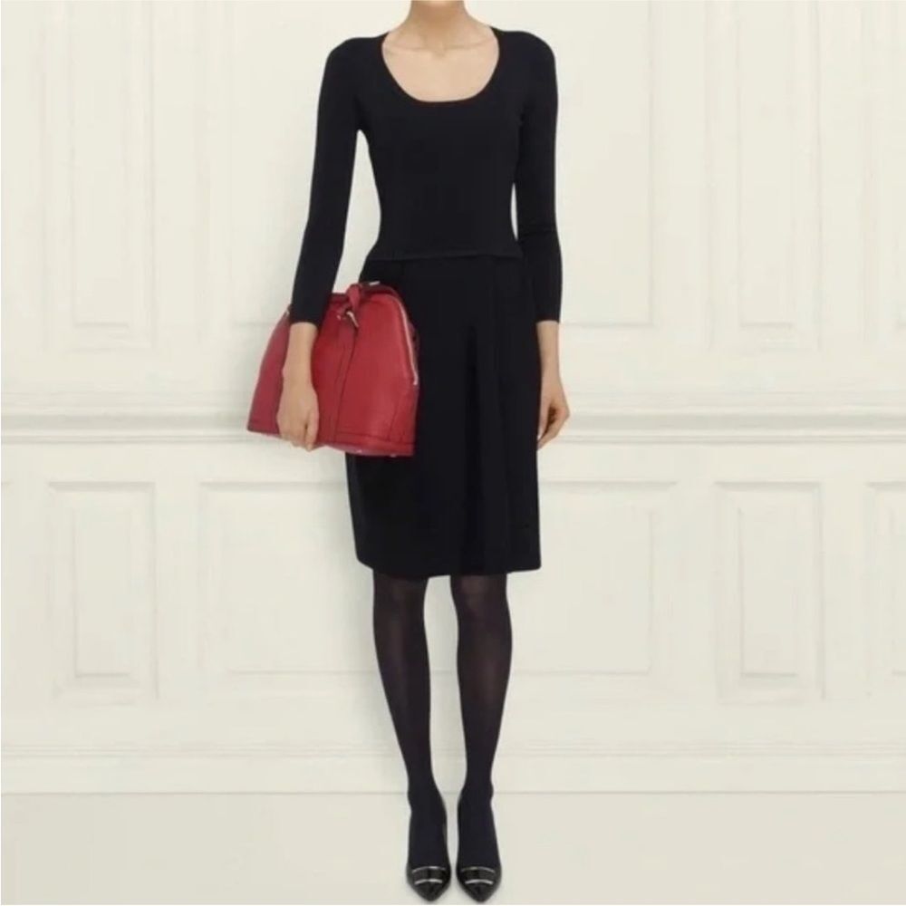 L. K. Bennett Denicia Fit Flare Knee Length Dress Womens Small Long Sleeve Black